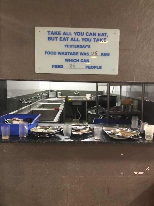 My Work Place Has A White Board Showing Yesterday’s Food Waste Right Above Where Employees Keep Used Dishes