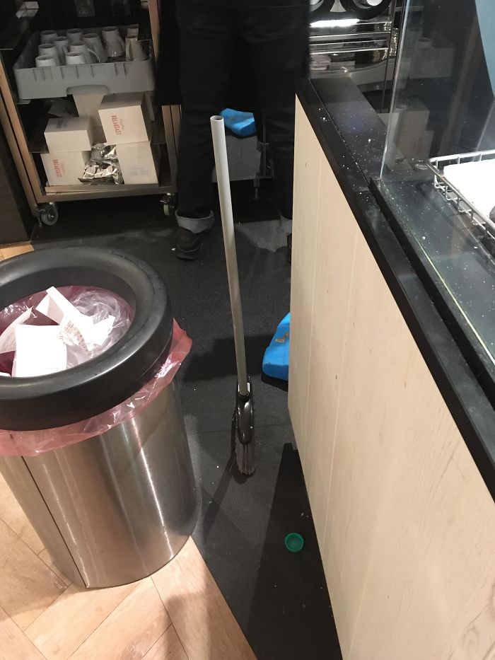 Barista Knocked This Broom Off The Counter And It Stood Up Like A Soldier