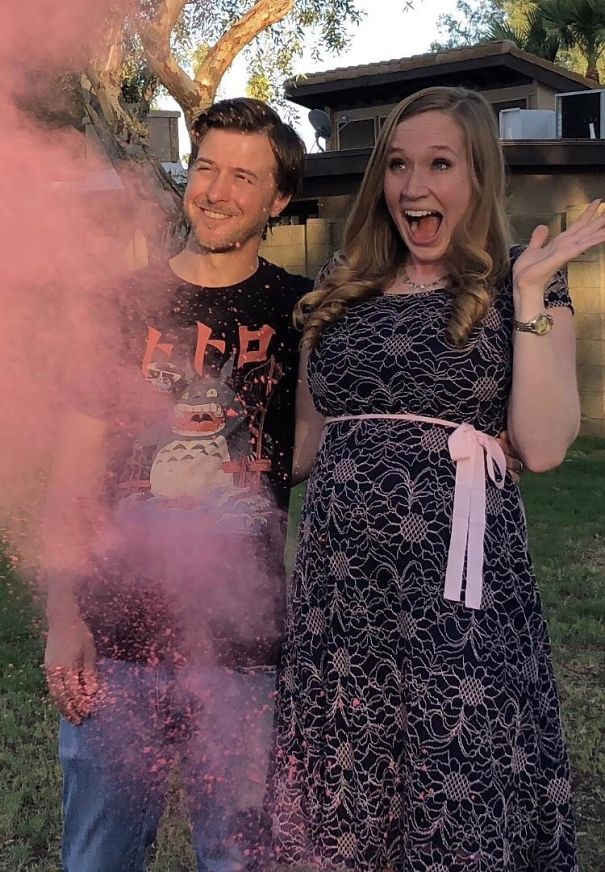 Wife’s Reaction To Gender Reveal Matches Her Husband’s Shirt