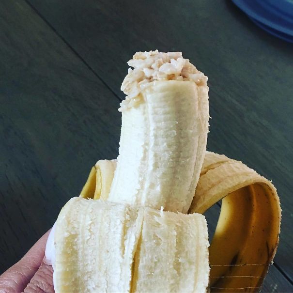 Sometimes I Have To Disguise Oatmeal Within A Banana To Get My Child To Eat. He’s Been Eating The Same Bite Of Banana And New Oatmeal This Whole Time