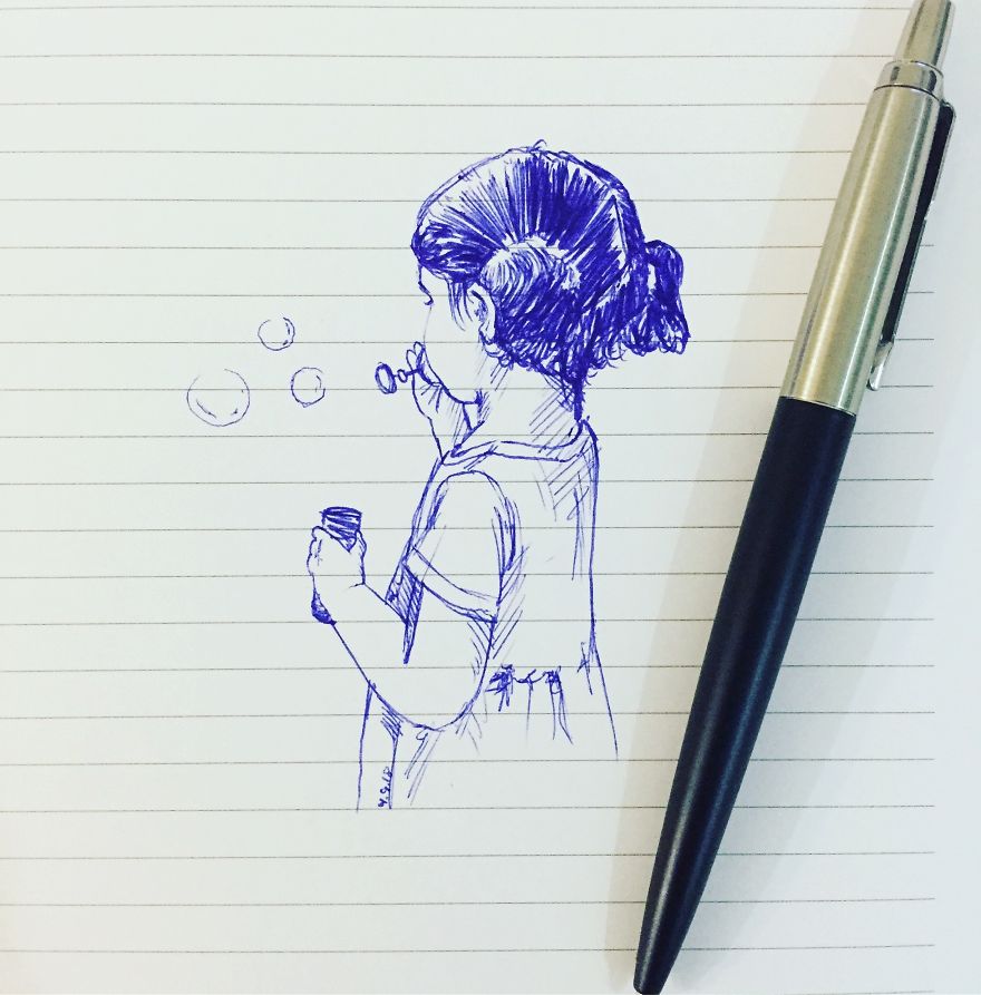 38 Years Dad That Sketch His Daughters Every Day With Parker