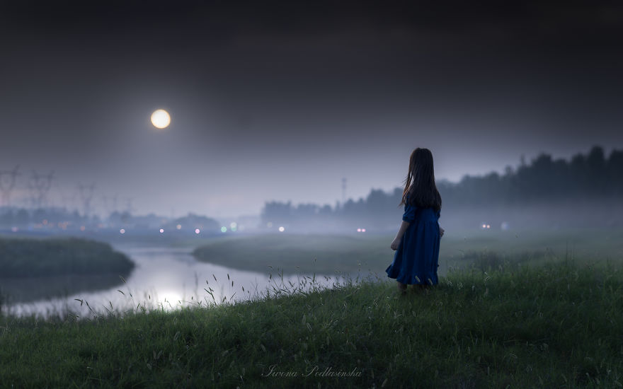 Zhengzhou, China- A Girl Looking At The Moon (The Image Inspired By The Incoming Moon Festival In China)