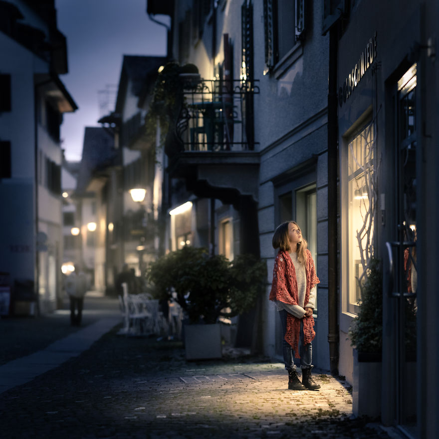 Rapperswil-Jona, Switzerland- Girl Looking At The Window Shops In A Beautiful Town