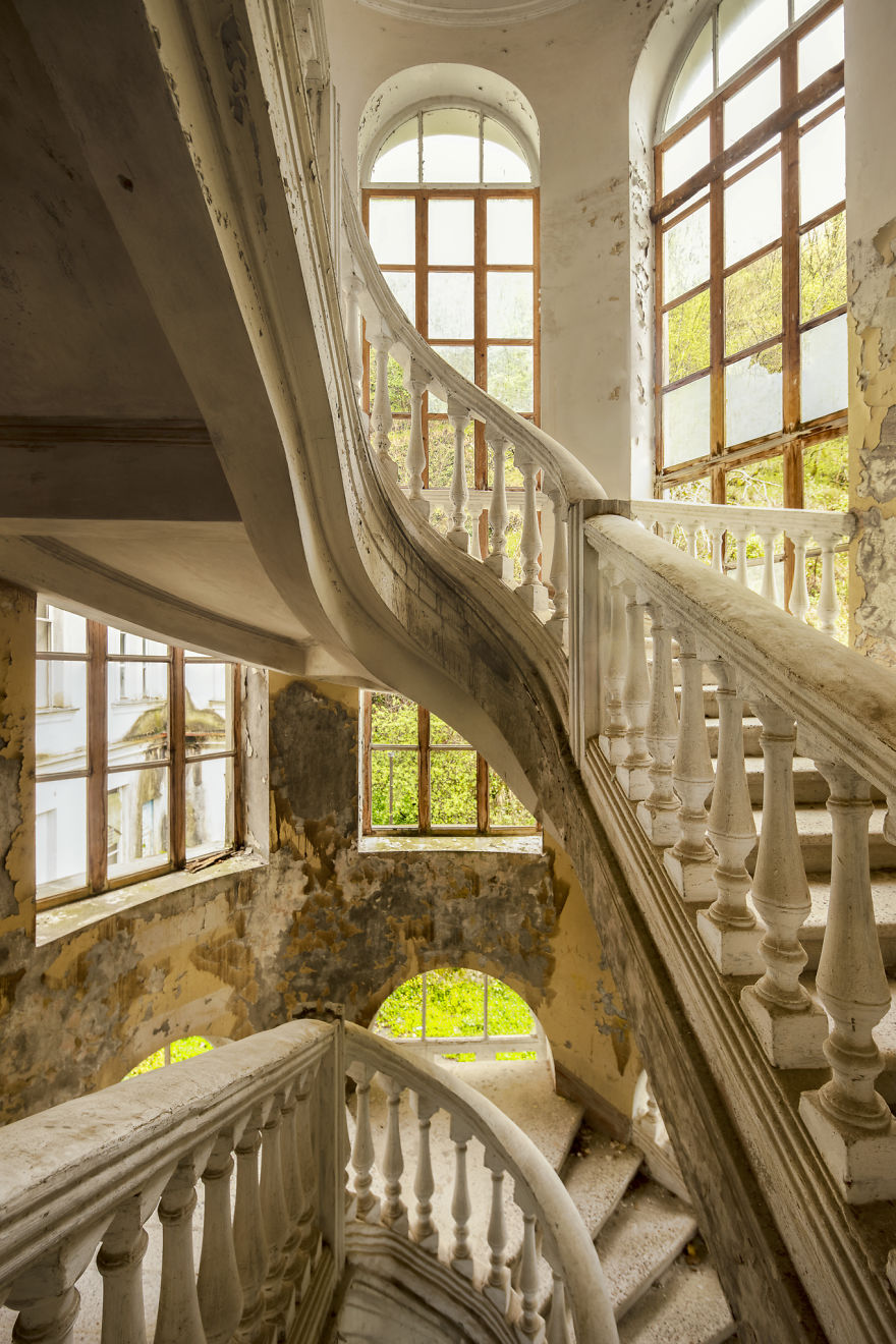 Beautiful Staircase Inside An Abandoned Hotel
