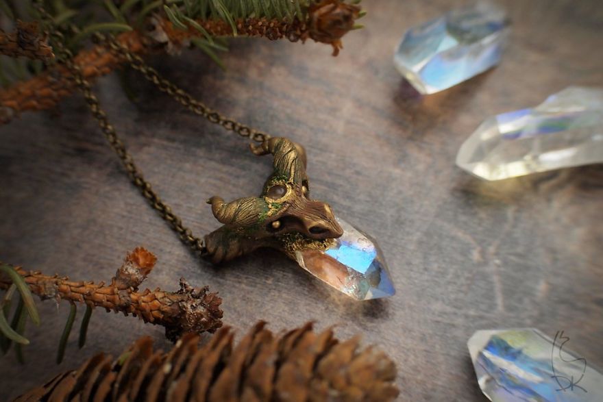 "Forest Dragon" With Aura Quartz Crystal
