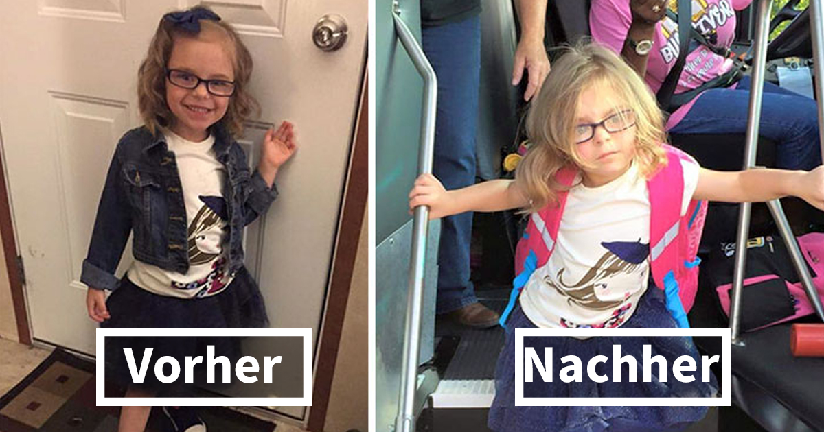 26 lustige Fotos von Kindern vor & nach Ihrem ersten Schultag