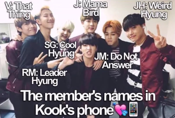 Hyungs Names In Jungkook's Phone