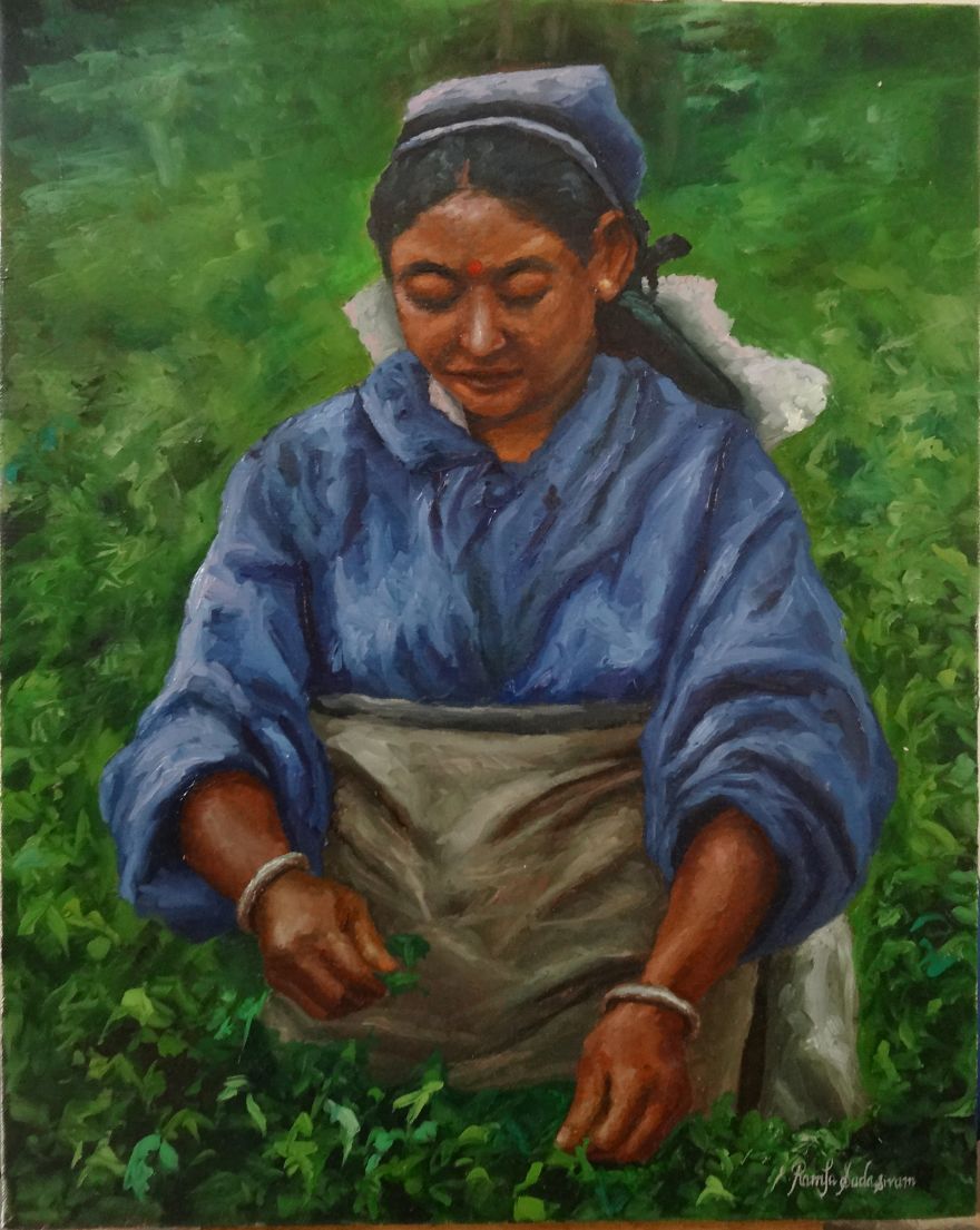 Woman Plucking Leaves, Oil Paintings For Sale
