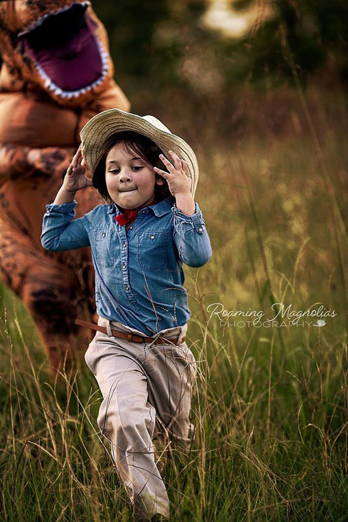 Internet Is Laughing At These Family Pics After Mom Lets Autistic Son Wear T-Rex Suit As He Hates Being Photographed
