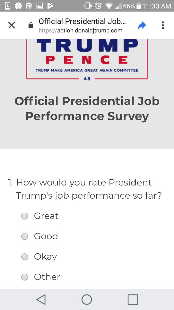  Trump's Official Survey Doesn't Include Any Negative Response Options