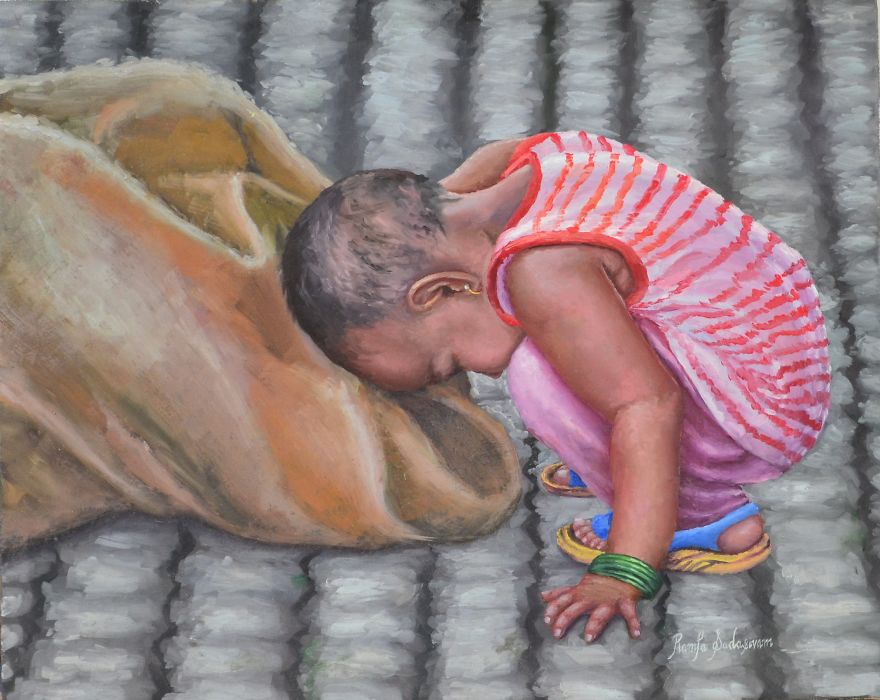 Child Playing With Sackbag, Oil Paintings For Sale