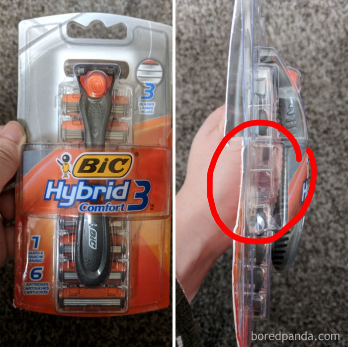 Packaging Covers The Fact That The Middle Is Empty. Creates Illusion Of More Razors