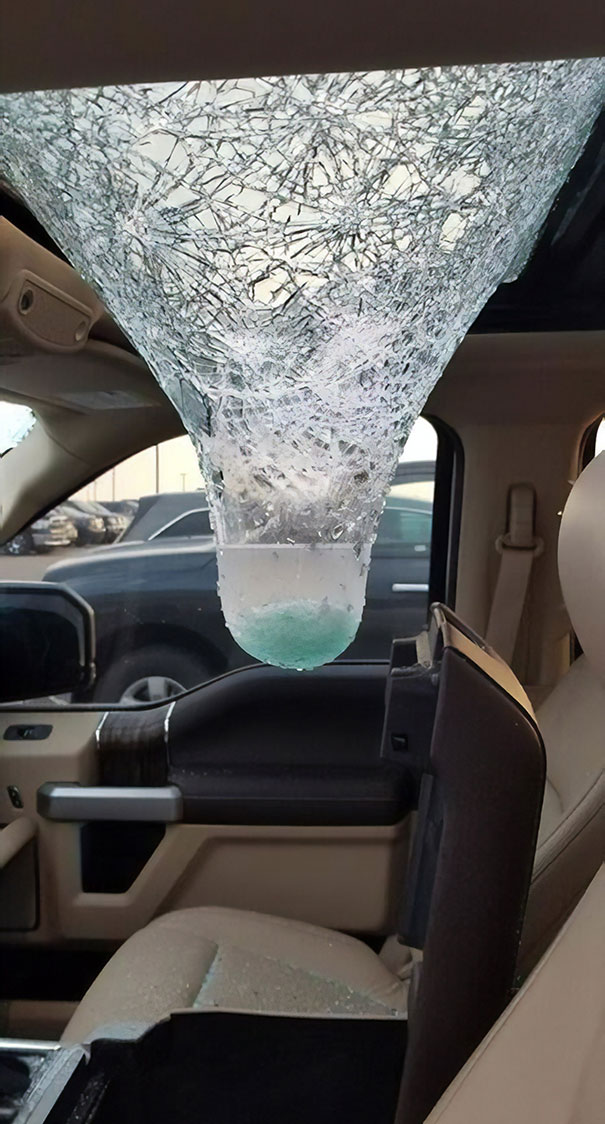 This Is What Hail Damage To A Moon Roof Looks Like
