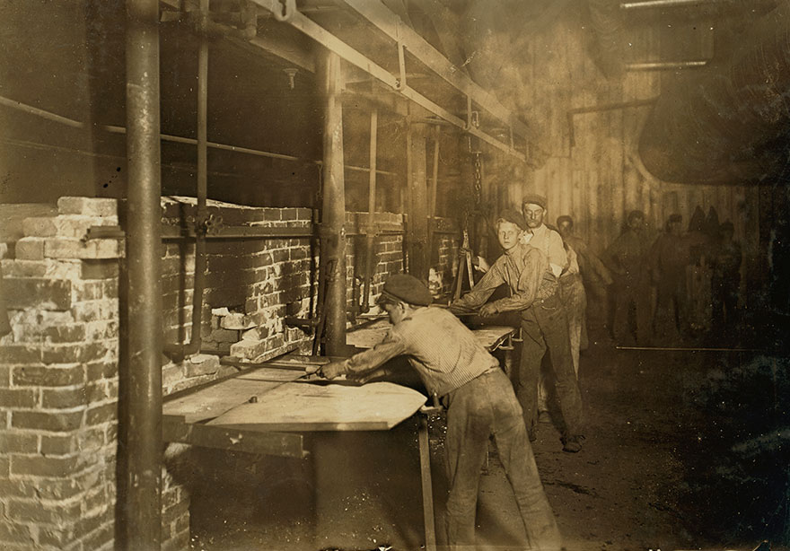 The "Carrying-In Boys," Midnight At An Indiana Glass Works. Location: Indiana