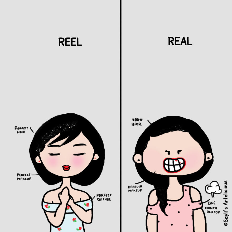 6 Illustrations Showing Reel V/S Real Girl