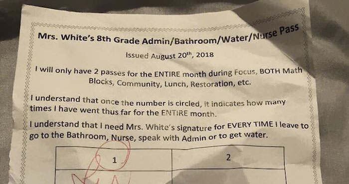 People Can’t Believe The Shocking Note This Teacher Gave To A Kid After They Asked For A Permission To Go To The Bathroom