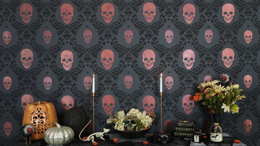 Create A Ghoulishly Great Halloween Accent Wall With Stencils