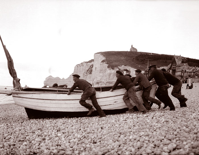 Fishermen Launching A Boat, Étretat, France