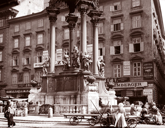 Street Vendors Below Josef's Fountain, Vienna, Austria