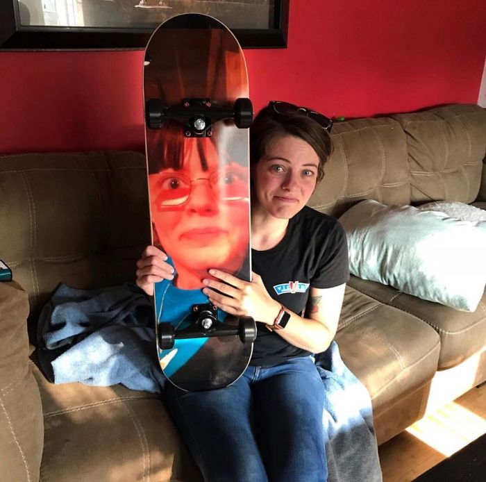 My Friend Surprised His Wife With Her Blunder Years Photo On His New Skateboard