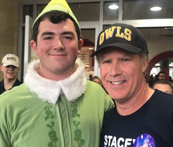 So My Friend Dressed Up As Buddy The Elf For A Halloween Party And Ran Into This Guy On Campus