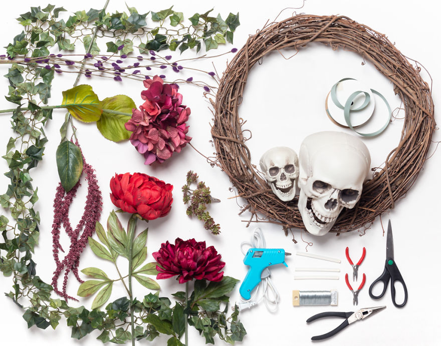 Bones & Blooms Halloween Wreath