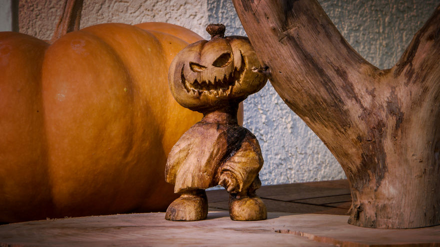 Halloween Pumpking Wood Carving