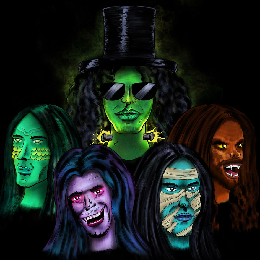 I Reimagined Slash & His Band As Halloween Monsters
