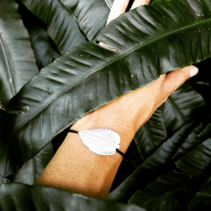 Floios Sustainable Hand Made Jewelry.this Bracelet Is Made From Up Cycled Silver Using The Deadnettle Leaf And 100% Respect To The Plant Design. I Picked This Leaf In My Hometown Ljubljana. Symbolism Of The Deadnettlle Is Happiness🌿