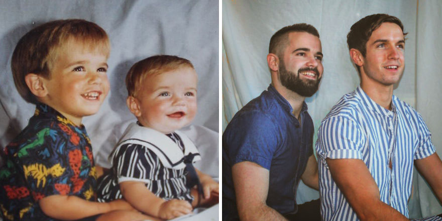 My Brother And I Recreated Childhood Photos As A Gift To Our Mom On Her 50th Birthday