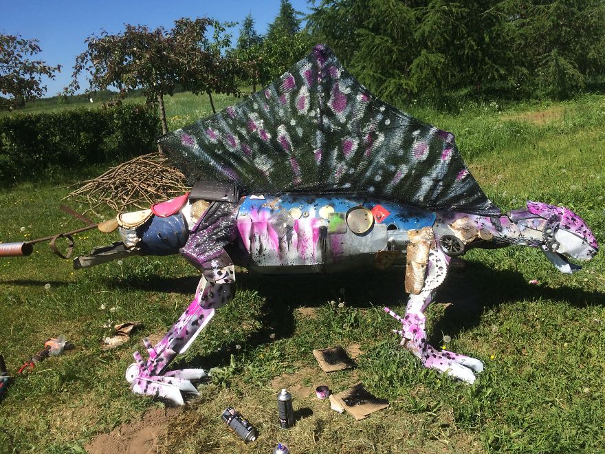 I Recycled Plastic And Scrap Metal Into A Dinosaur