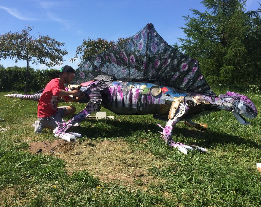 I Recycled Plastic And Scrap Metal Into A Dinosaur