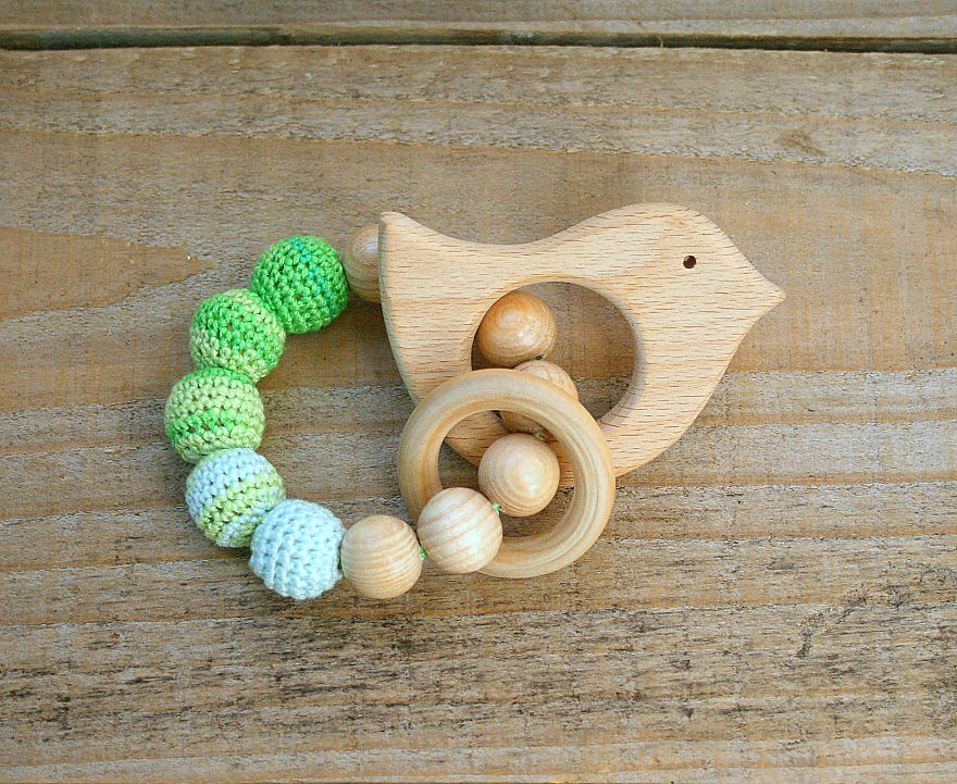 I Made Crochet Wooden Teething Bracelet / Safe Toddler Ring Jewelry