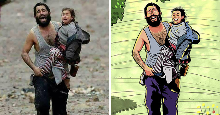 Artist Turned Heartbreaking Photographs Into Happy Art