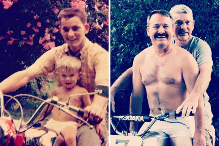 El día del Padre no sería lo mismo si no recreáramos esta foto de 1968 de mi padre y yo con su primera moto