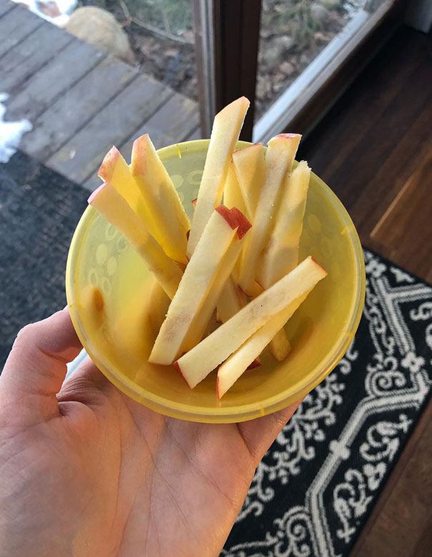 French Fry Apples Anyone? When Your Toddler Doesn't Want Apples, Cut Them Like This And Pretend You Made Apple French Fries
