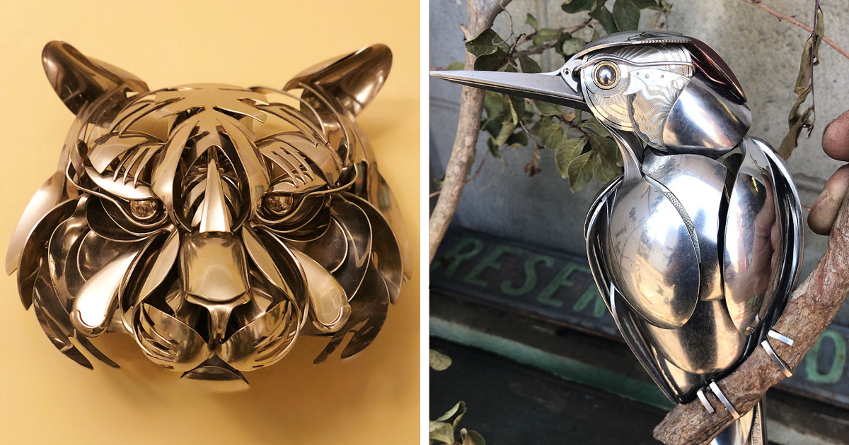 Artist Shapes Old Cutlery Into Magnificent Metal Sculptures Of Animals |  Bored Panda