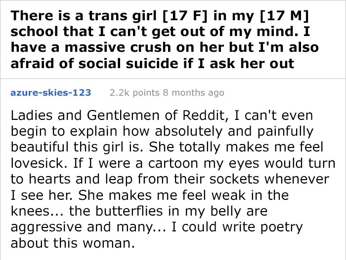 Guy Afraid To Ask Out A Trans Girl Because Of What People Might Think, Asks Internet For Advice - It Delivers