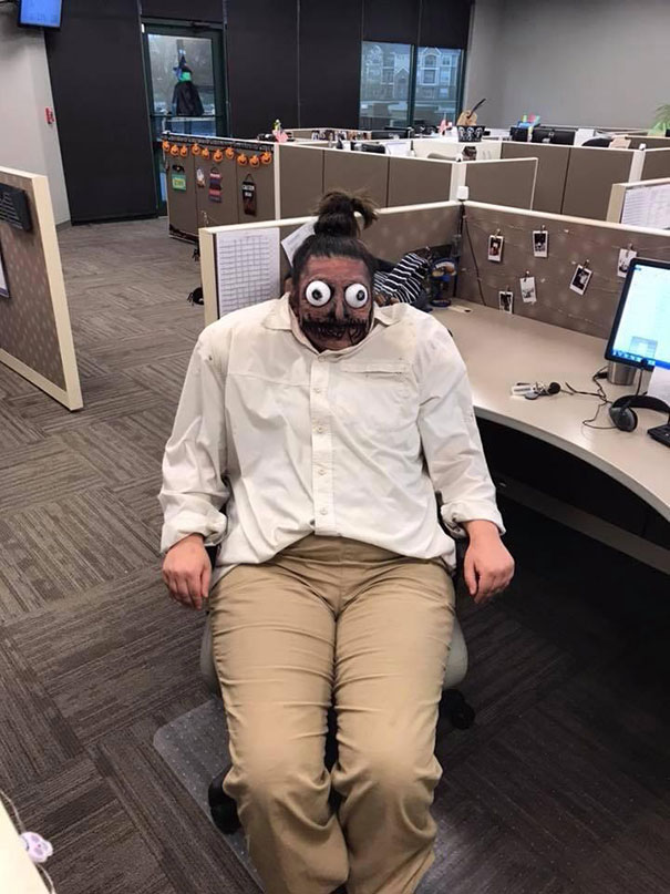 This Was My Sister’s Halloween Costume Last Year For Her Work’s Costume Contest! She Was The Shrunken Head Guy From Beetlejuice. She Got First Place