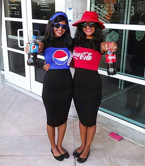 Taking Sibling Rivalry To A Whole New Level, My Twin And I Dressed Up As Coke And Pepsi For Halloween
