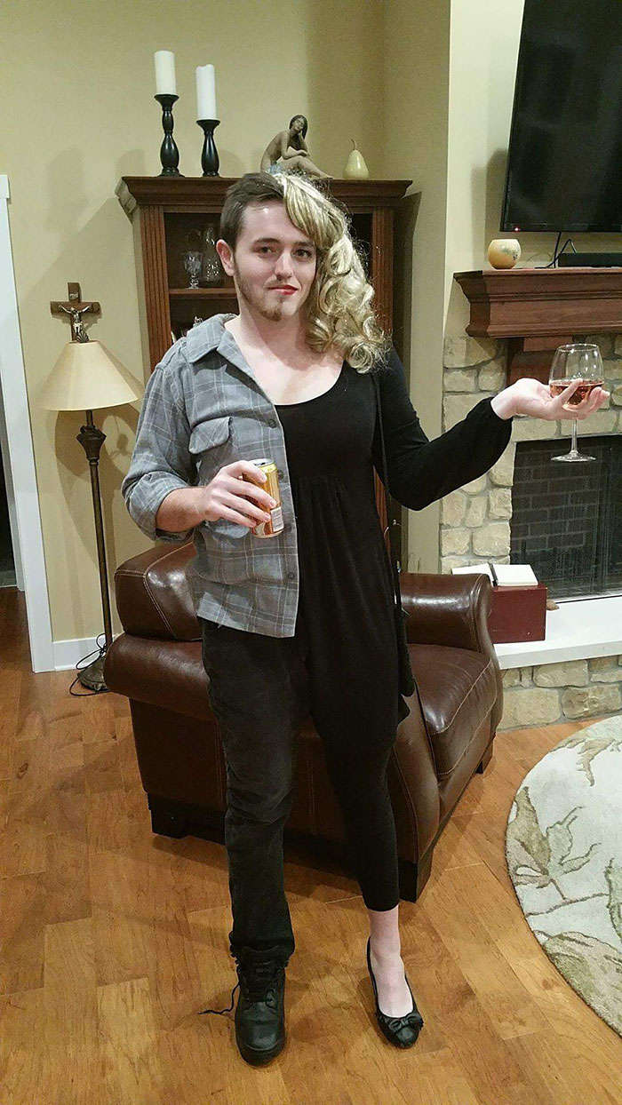 My Brother Was Sad His Girlfriend Couldn't Come To Our Halloween Party, So He Came As Both Of Them