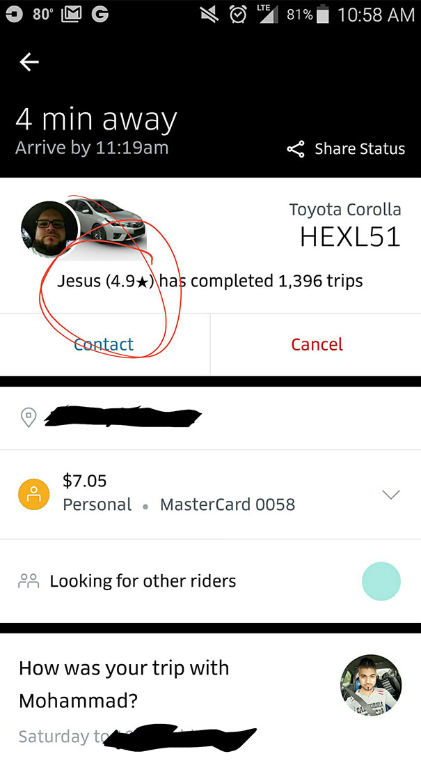 Got An Uber Driver Named Jesus On Christmas Eve... Driver Before Was Mohammed... Next Up, Moses?