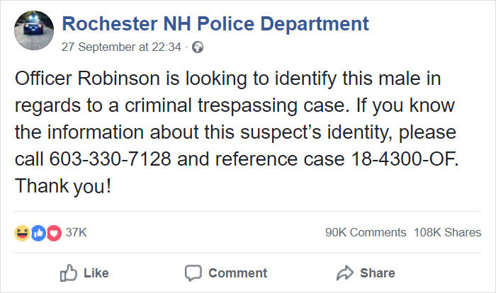 Police Asks People To Identify Trespasser And The Entire Internet 'Recognizes' Him