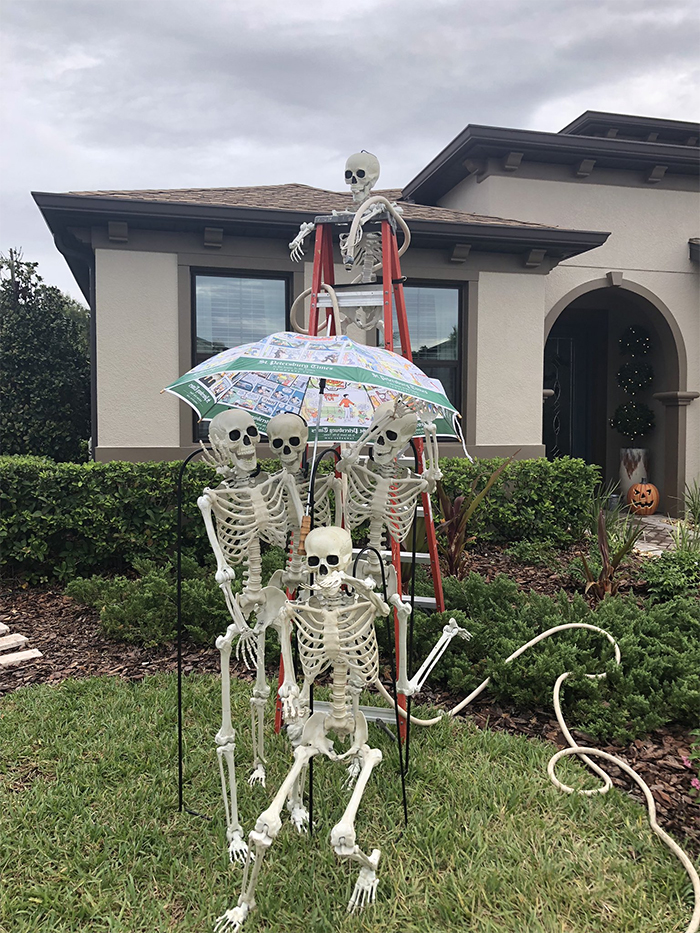 Girl Notices Her Neighbor's Halloween Skeletons Are Playing Out A New  Scenario Every Day, And It's Hilarious | Bored Panda