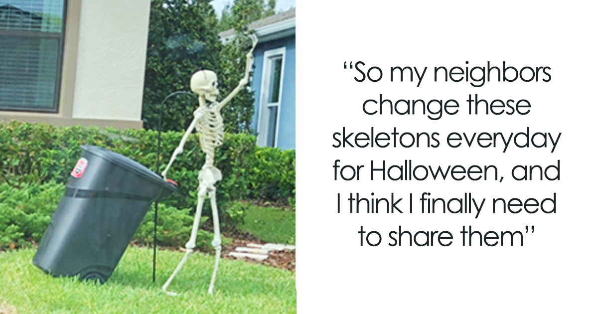 Girl Notices Her Neighbor's Halloween Skeletons Are Playing Out A New  Scenario Every Day, And It's Hilarious | Bored Panda