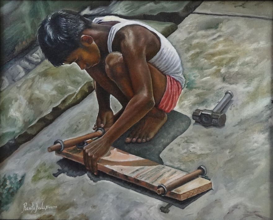 Boy Making Skateboard Boy Making Skateboard