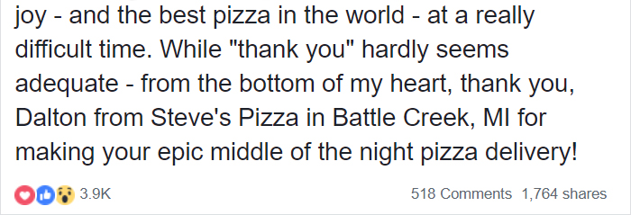 This 18-year-old Drove 3.5 Hours At Night To Deliver A Pizza For A Terminally Ill Man And It's Heartwarming