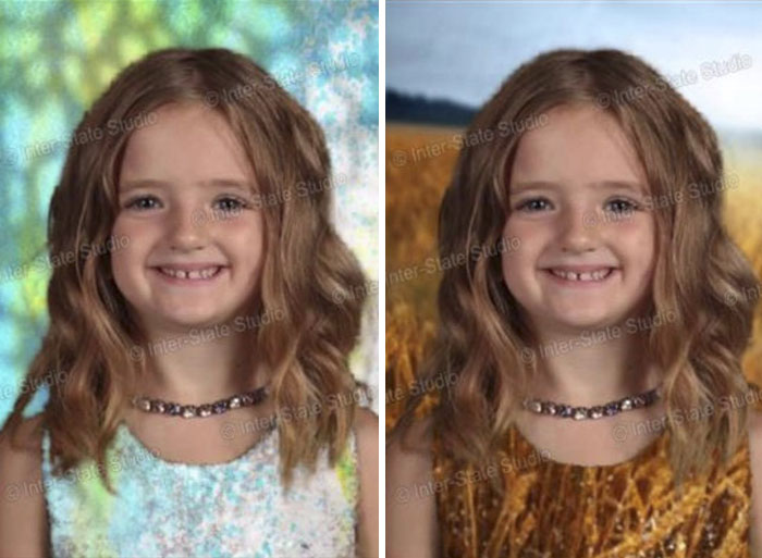 Esta niña decidió vestirse ella misma para las fotos del colegio, pero olvidó que usan una pantalla verde