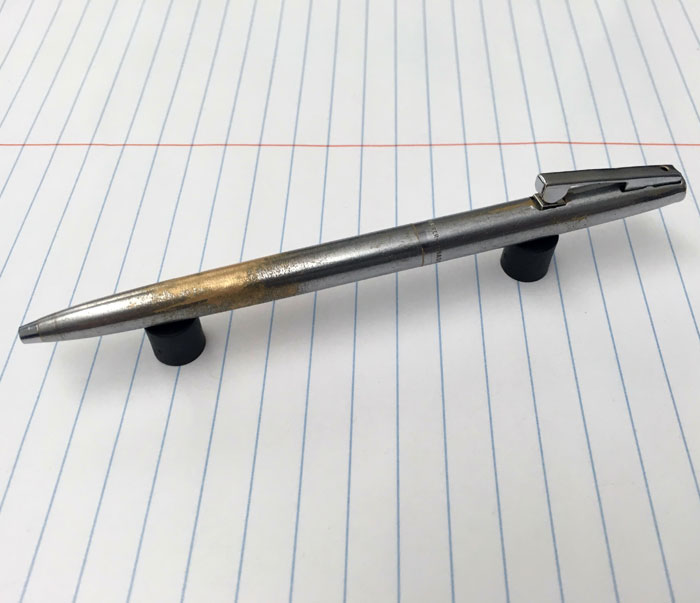My Sheaffer Reminder Ballpoint Pen. This Has Been In My Pocket Every Weekday For The Last 15 Years. It Used To Belong To My Grand-Father. I Know He Used It Because The Brass Was Already Starting To Wear Through When I Got It. They Still Make The Refills For It