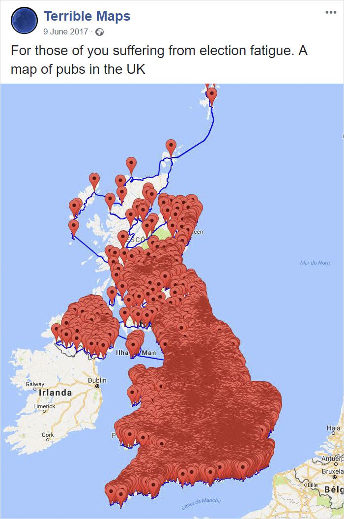 Mapa con todos los pubs de Reino Unido